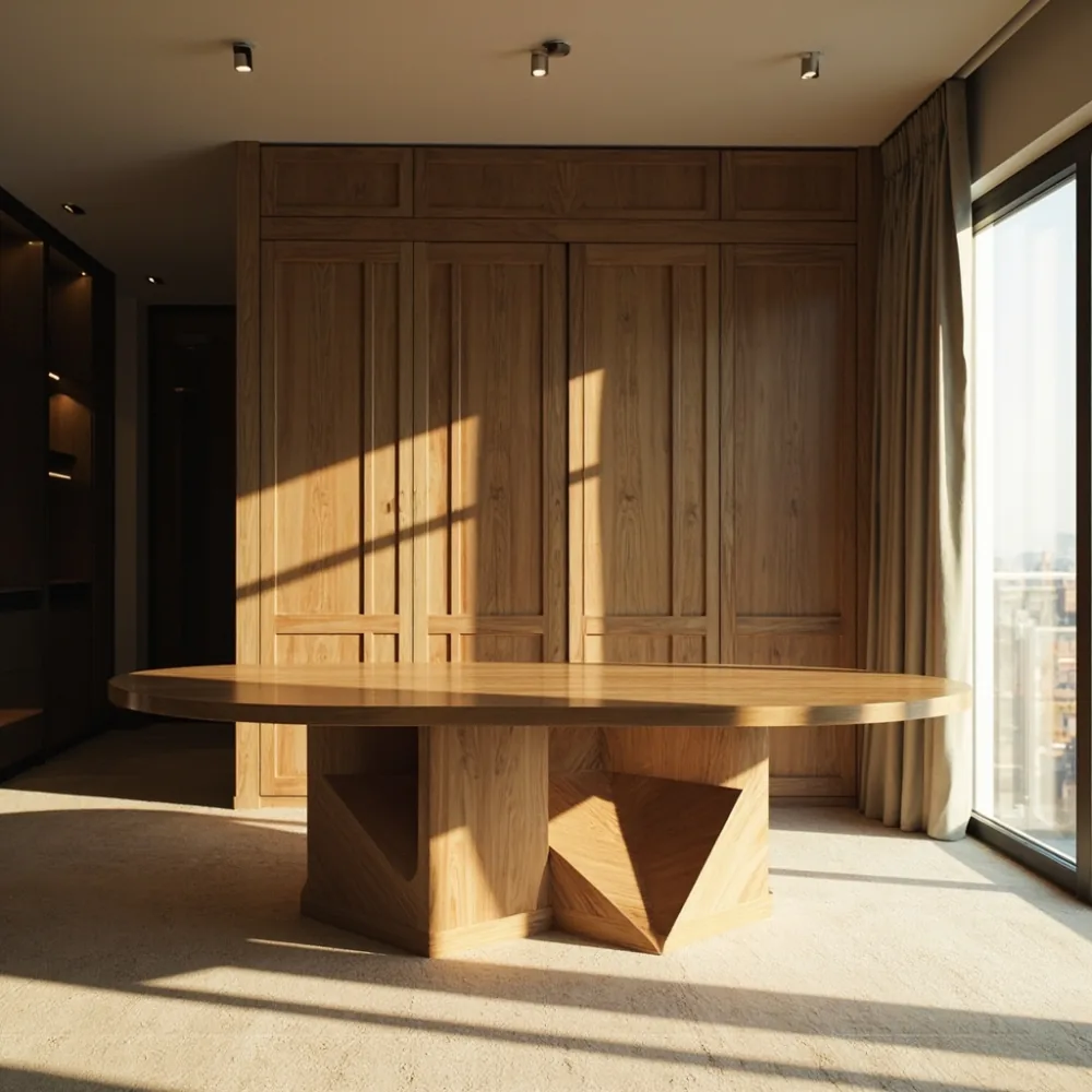 photorealistic close-up of humidity maintenance for a solid wood dining table, hygrometer, humidifier placed at a safe distance, finished oak surface and soft Korean home lighting, film grain, no text, no people faces