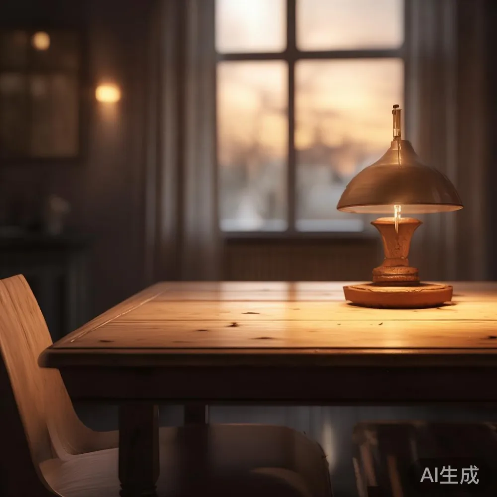 원목 식탁 보증서 읽는 법: 다이닝 테이블 구매 전 반드시 확인해야 할 7가지 — room setting at dusk with warm lamp light, film 